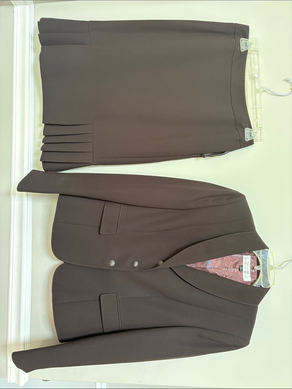 Tahari Dark Brown Women's Tailored Blazer & Pleated Skirt Set